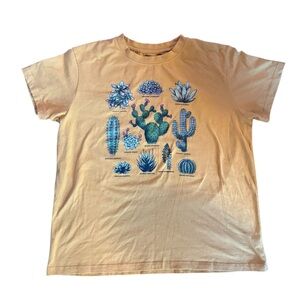 Doe. T-Shirt Women's Size Large LG succulent plant Graphic Tee Mustard Yellow